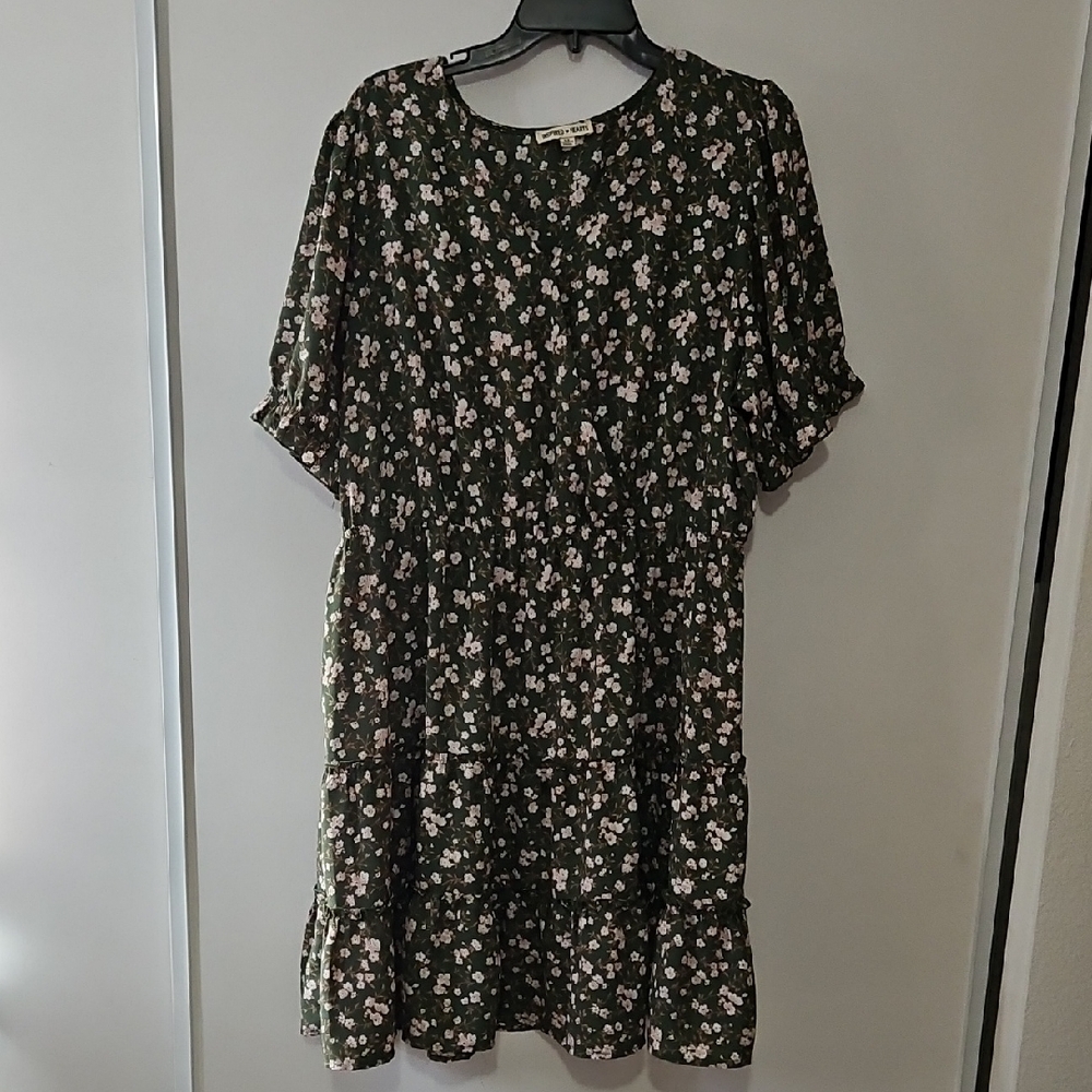 Inspired Hearts Dark Green Floral Midi Dress